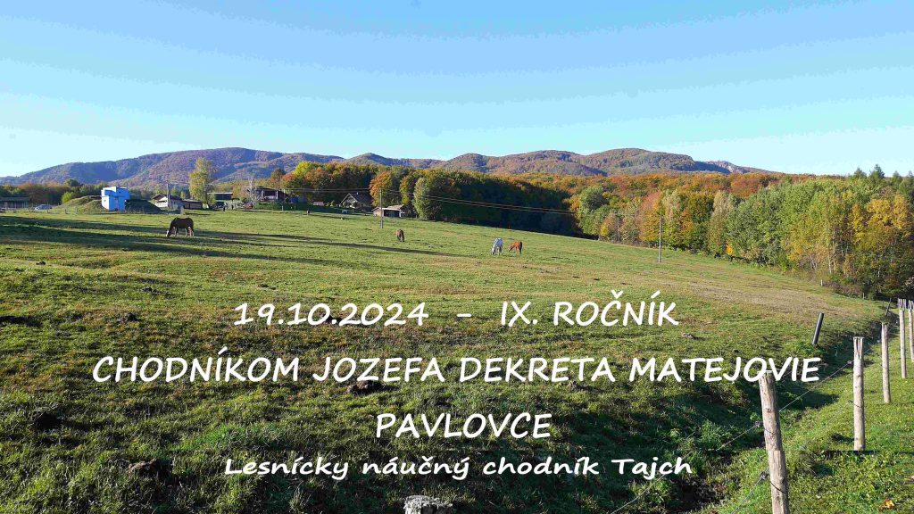 19. OKTÓBER 2024      IX. ROČNÍK  ,,LESNÍCKYM CHODNÍKOM JOZEFA DEKRETA MATEJOVIE“       LNCH  TAJCH  PAVLOVCE